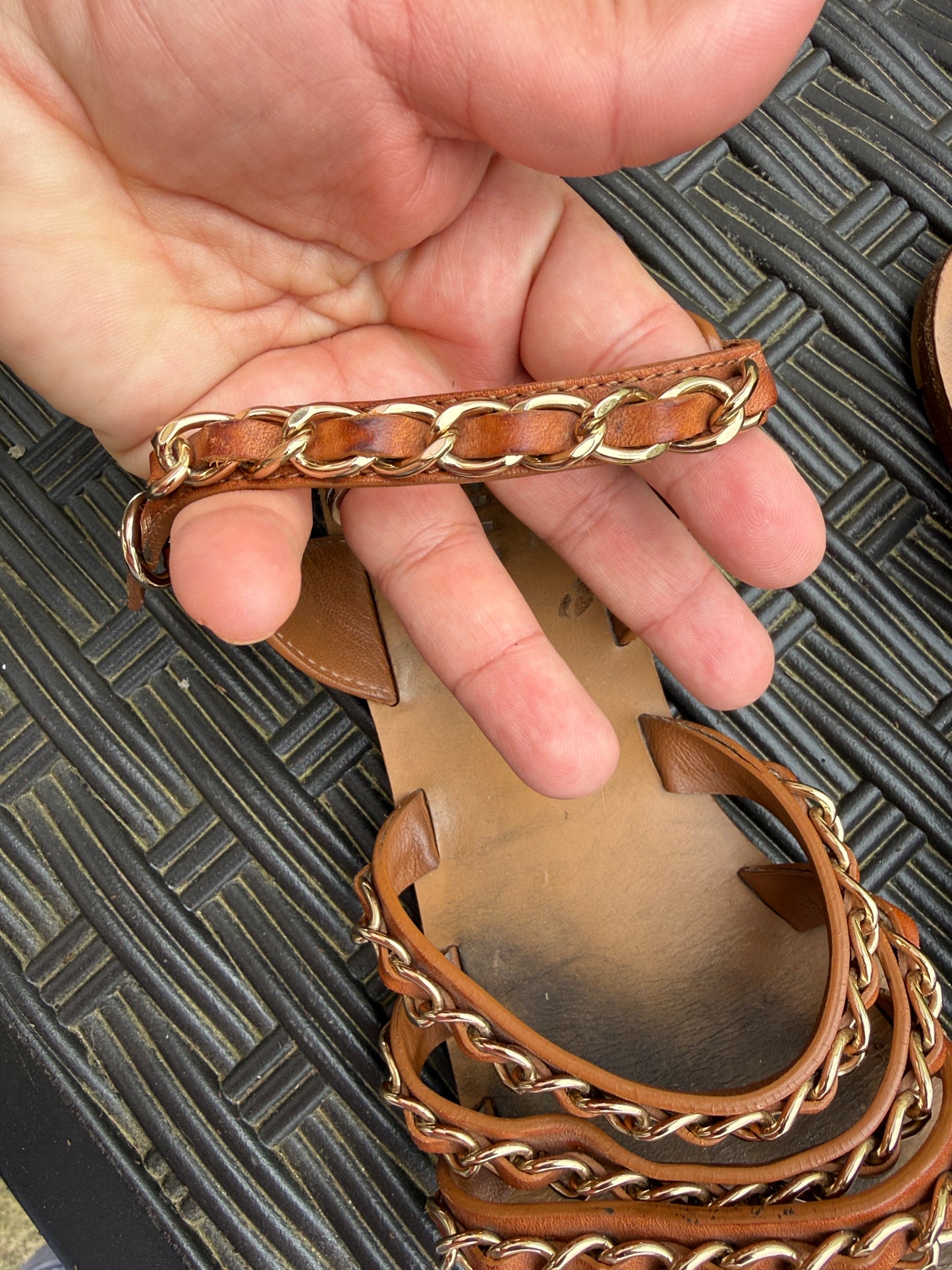 Chanel Brown sandals with gold chains Size 41