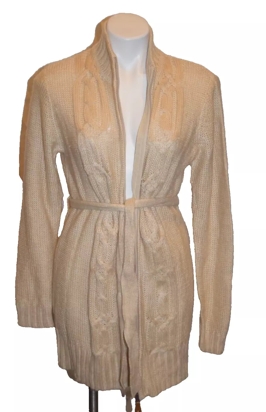 Vintage Women's Cable Knit Cardigan Sweater Long Sleeve Ivory Size M