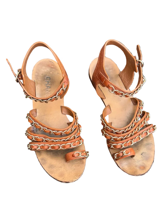 Chanel Brown sandals with gold chains Size 41