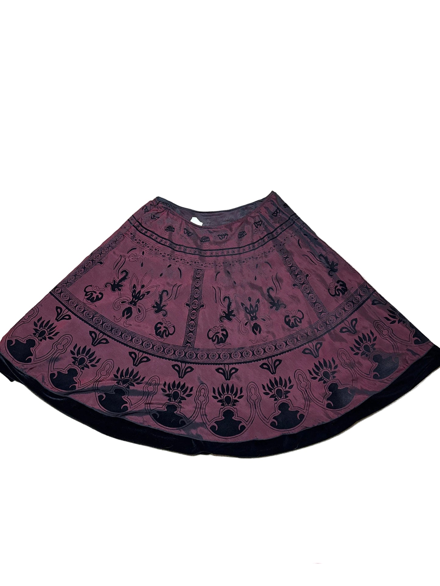 Women's Solid Midi Skirt, Size XL, Ruffle Burgundy