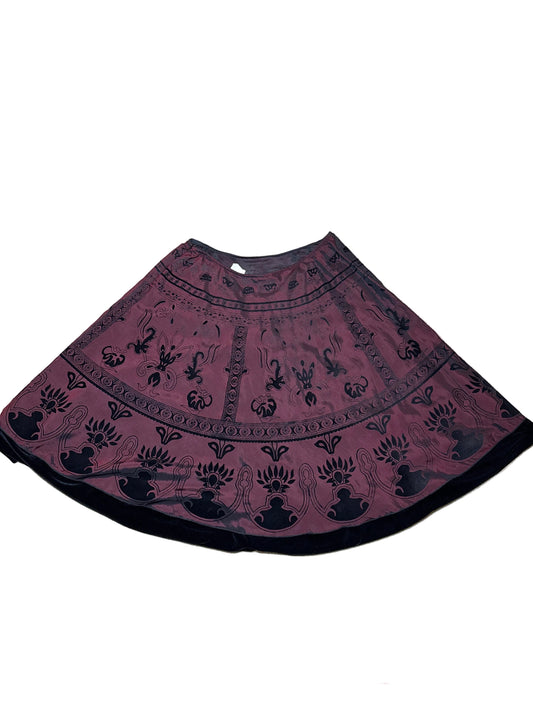 Women's Solid Midi Skirt, Size XL, Ruffle Burgundy