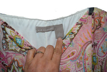 Load image into Gallery viewer, Colorful patterned garment with a Kim Rogers tag on a blue background
