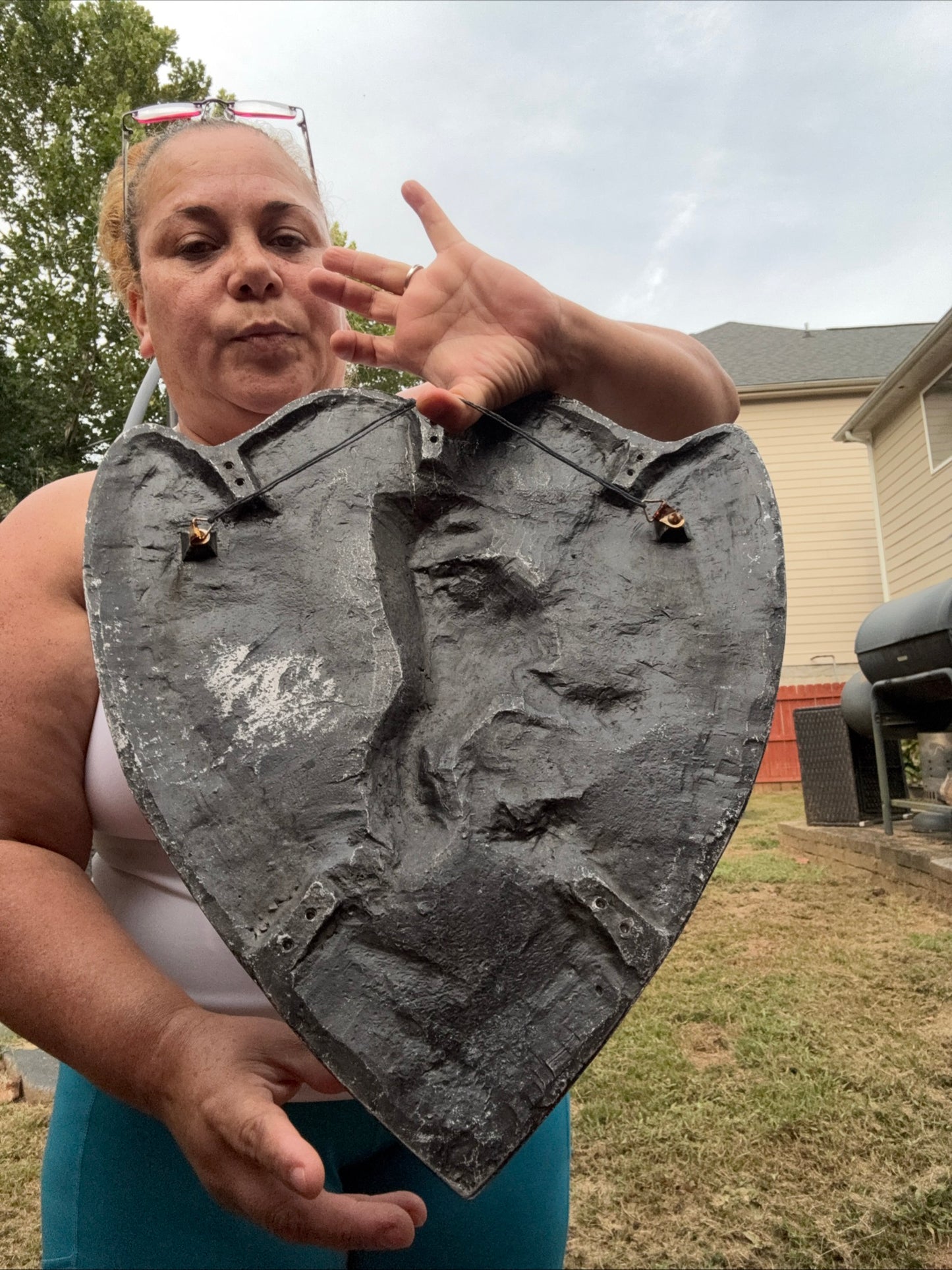 Vintage Cast Aluminum HERALDIC SHIELD Rampant Lion With Sword & Stars Mediaval