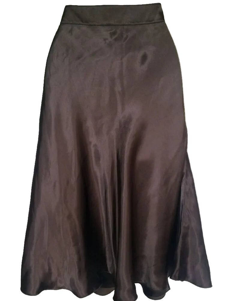 Brown satin skirt on a white background