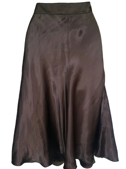 Brown satin skirt on a white background