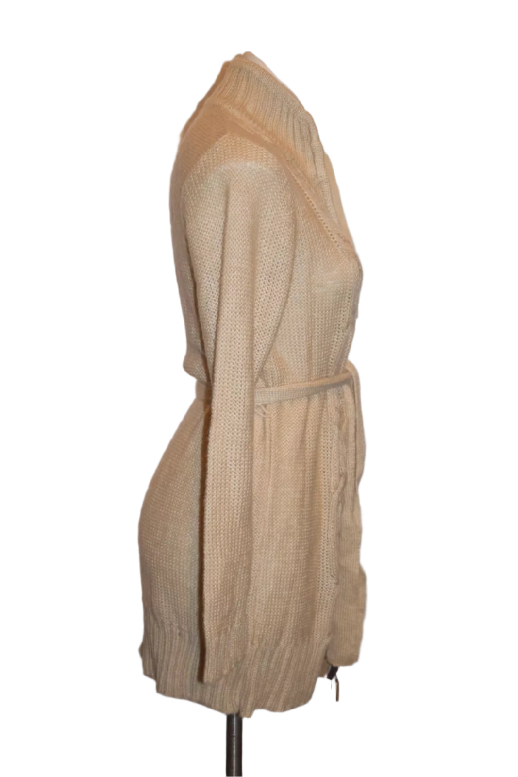 Vintage Women's Cable Knit Cardigan Sweater Long Sleeve Ivory Size M